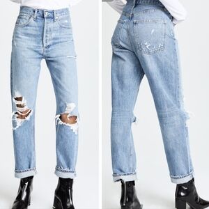 AGOLDE 90s Straight Fit Jeans, High Waist, Destructed Light Wash, Size 28, EUC!